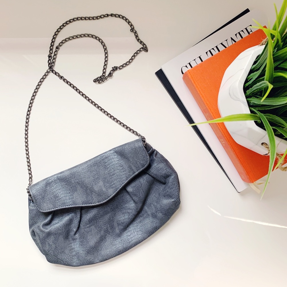 Style & Co Silver Gray Faux Snakeskin Clutch Bag